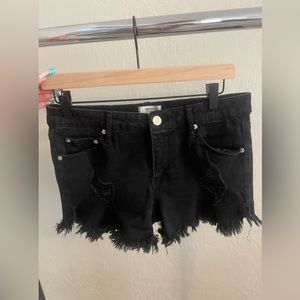 F21 - Women’s Black Distressed Denim Shorts - Size 28